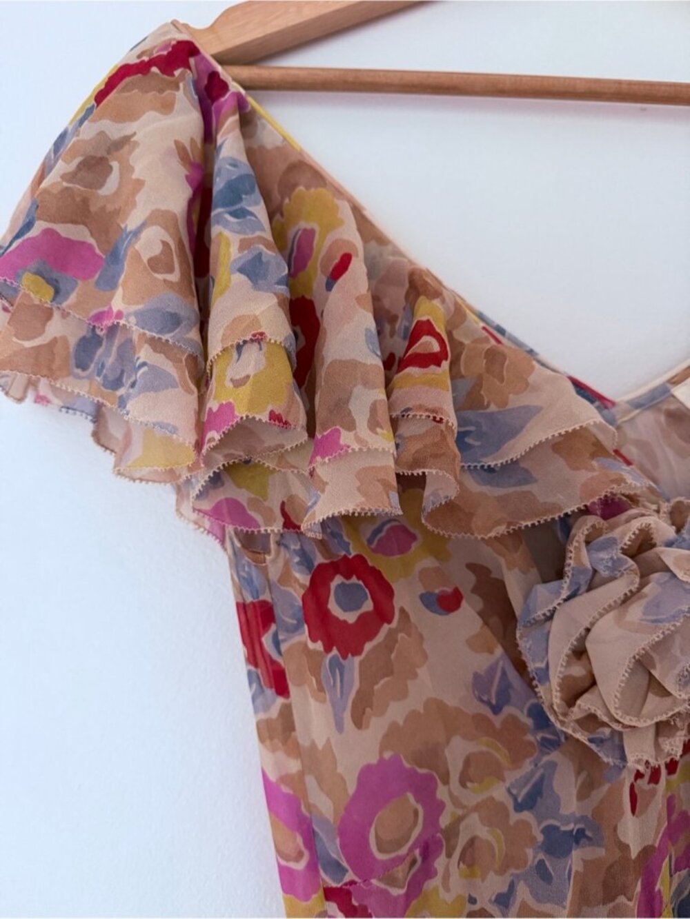 NEW DOEN Amerelle Silk Long Dress Jardin De Camelias Beige Pink Floral US XS - Picture 11 of 16